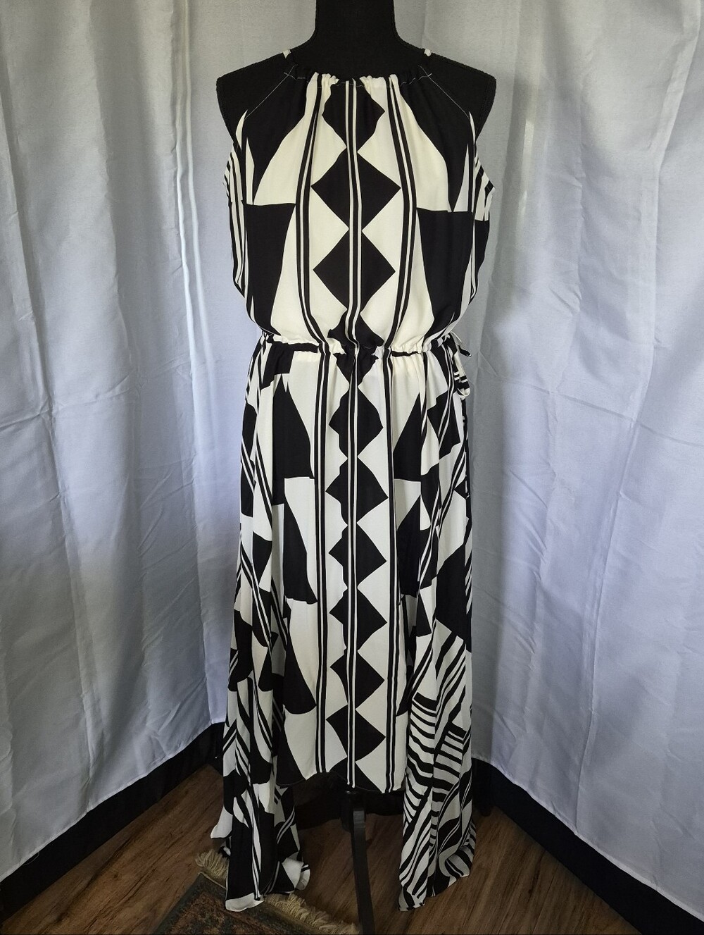 Express Black White Geometric Maxi Dress Asymmetrical
